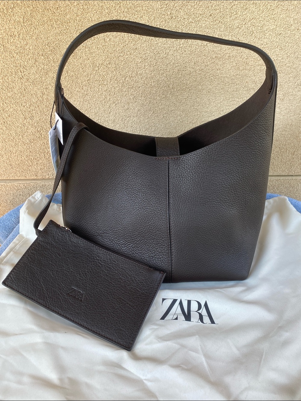 Zara Dark Brown Textured Leather Shoulder bag/Bucket bag